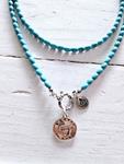 Gargantilla doble turquoise y moneda | NOM104