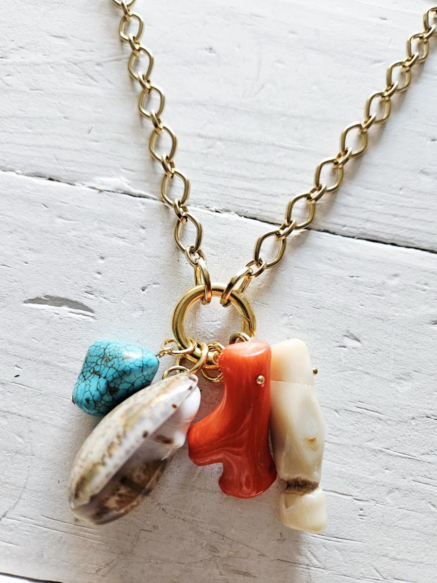 Gargantilla eslabones aro y multicharms coral golden | 573 | Bohemian Barcelona, freespirit, lifestyle.