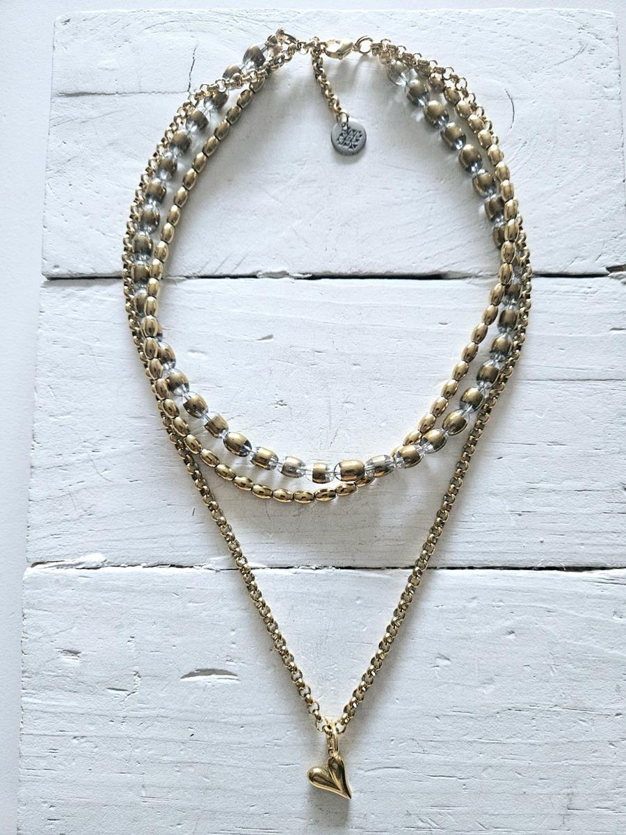 Gargantilla triple Golden Cristal y corazón | 1118 | Bohemian Barcelona, freespirit, lifestyle.