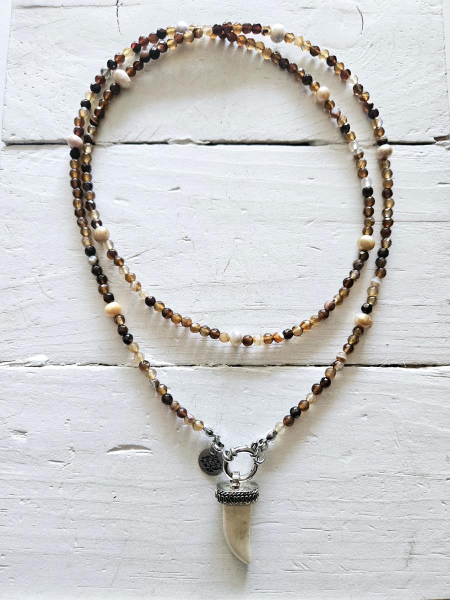 Collar doble brown y colmillo | 717