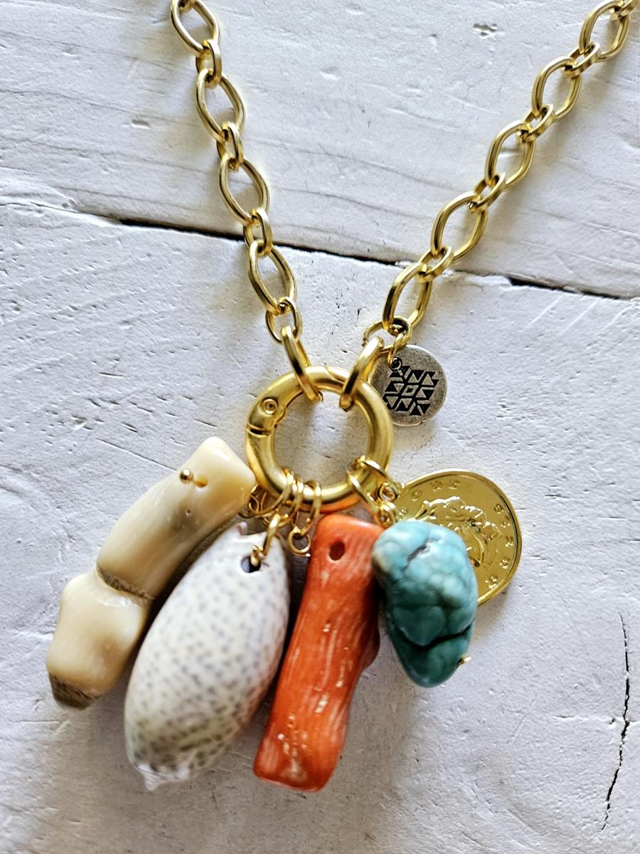 Gargantilla eslabones aro y charms marinos gold | 573 | Bohemian Barcelona, freespirit, lifestyle.