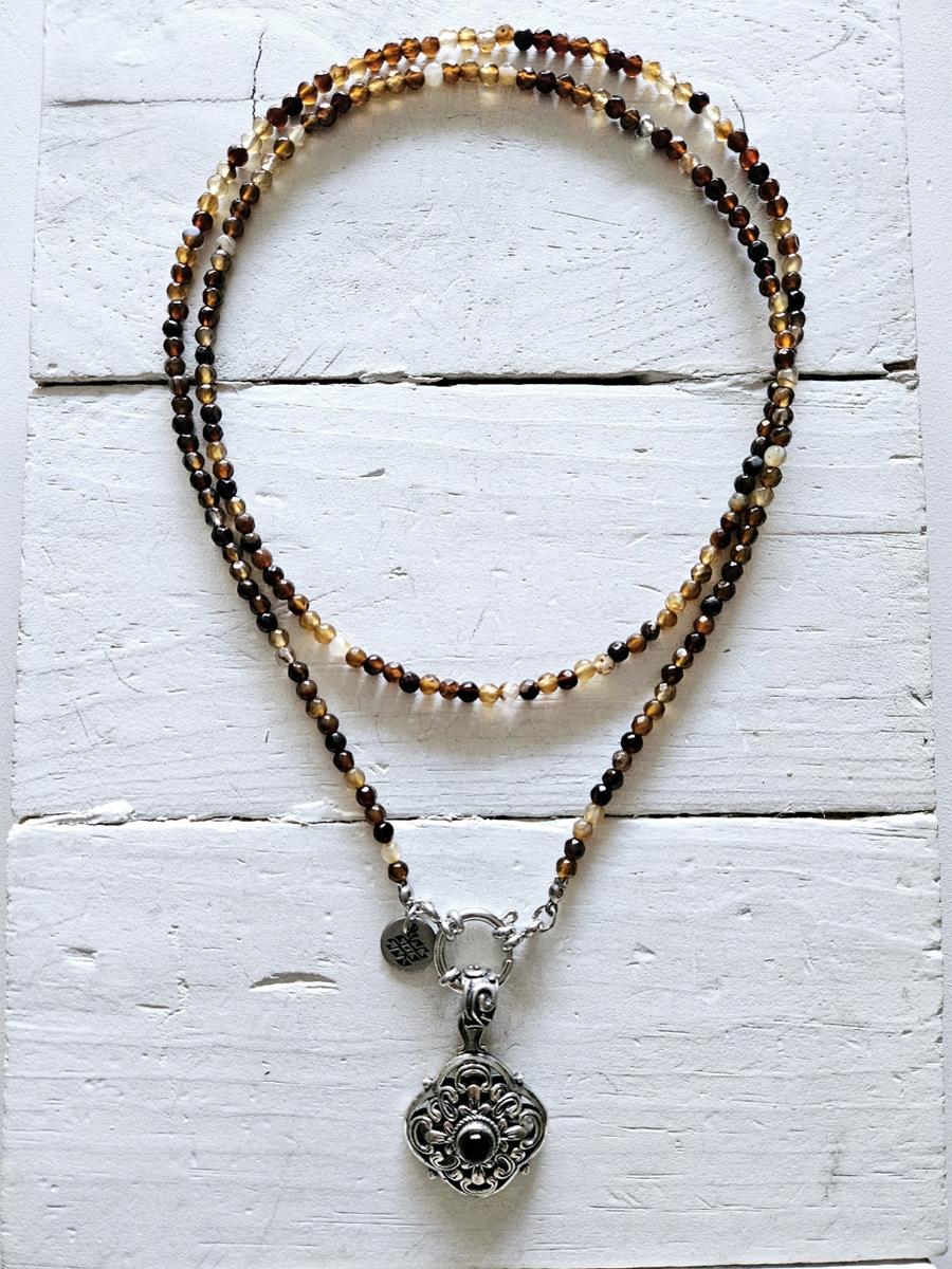 Collar doble brown y colgante vintage | 717