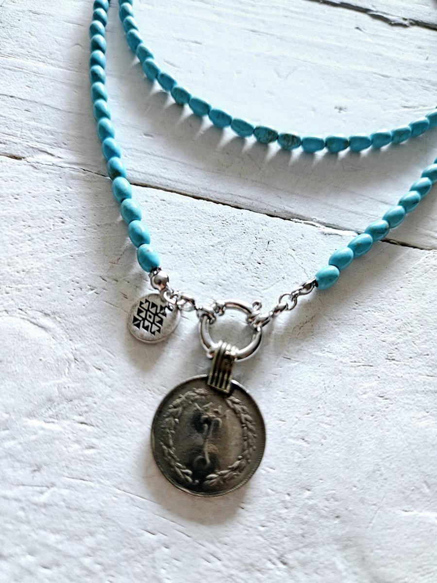 Gargantilla doble turquoise y moneda | NOM104 | Bohemian Barcelona, freespirit, lifestyle.