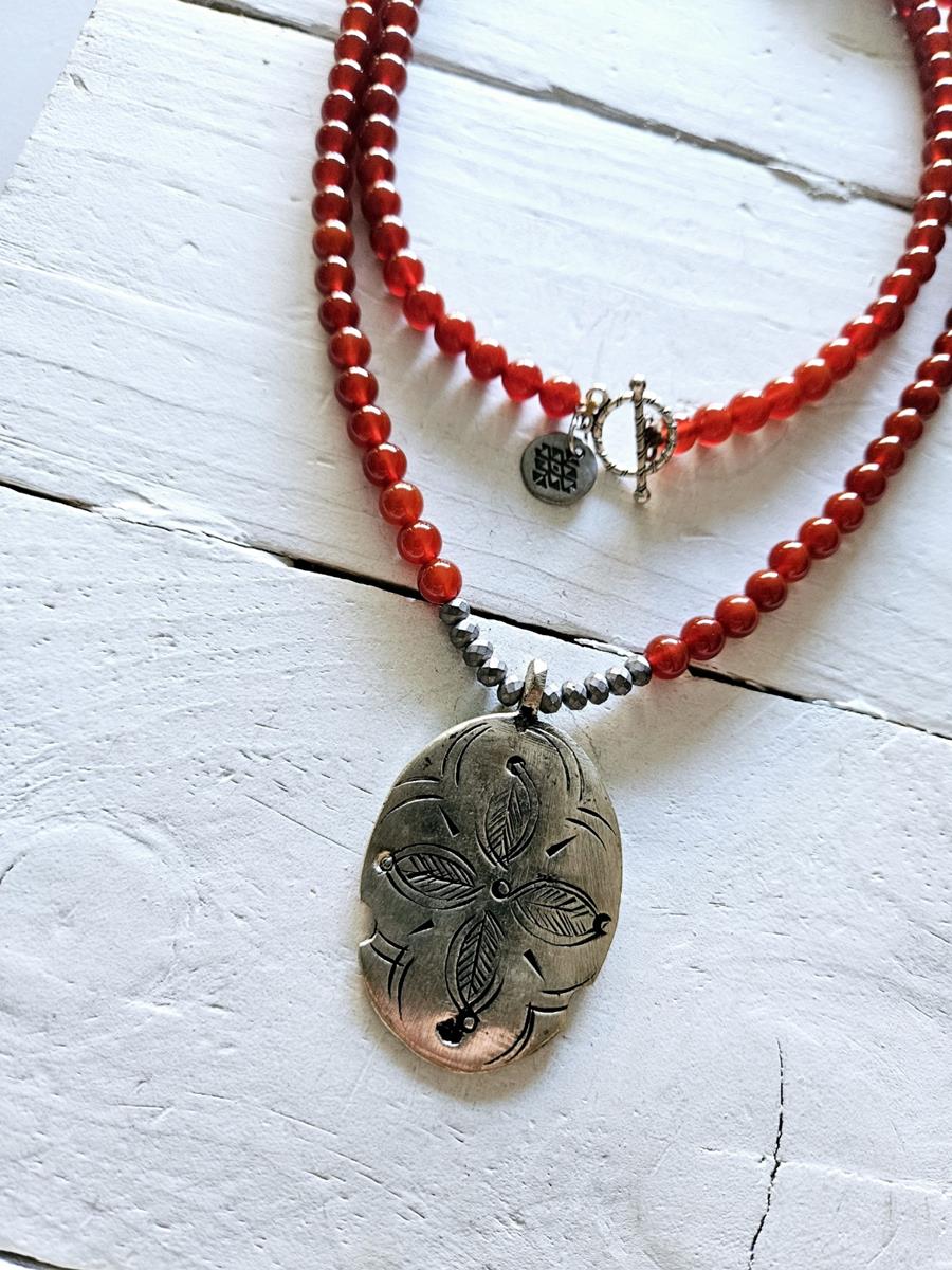 Collar medallón cornalina | 342