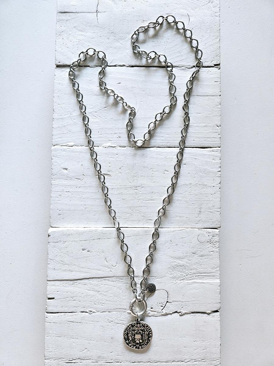 Cadena eslabones aro y moneda silver | 573