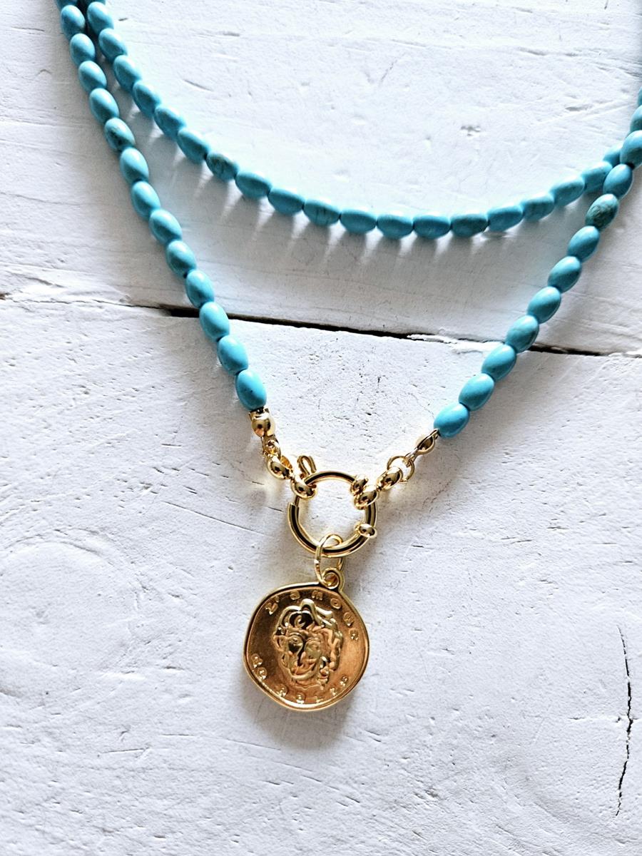 Gargantilla doble turquoise y moneda golden | NOM104 | Bohemian Barcelona, freespirit, lifestyle.