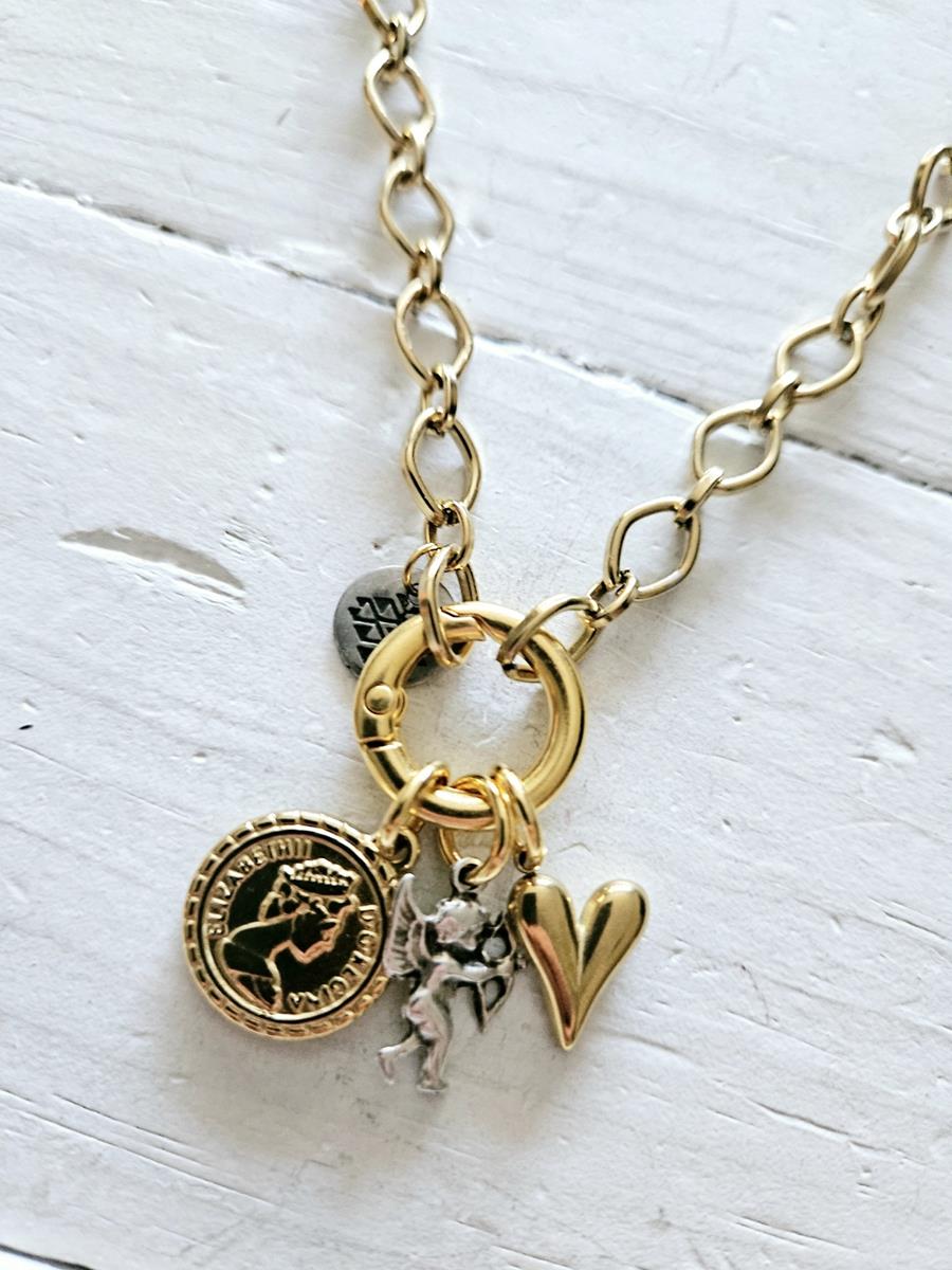 Gargantilla eslabones golden aro y charms corazón | 573 | Bohemian Barcelona, freespirit, lifestyle.