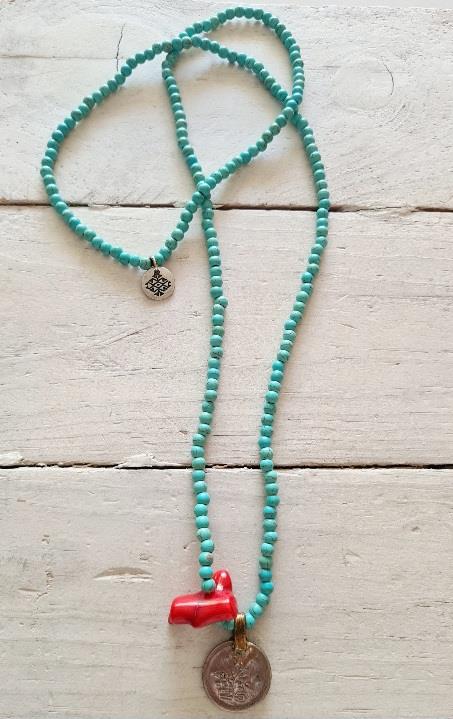 Collar turquesa coral y moneda | 891 | Bohemian Barcelona, freespirit, lifestyle.