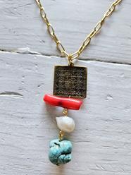 Colgante square coral golden | 1310