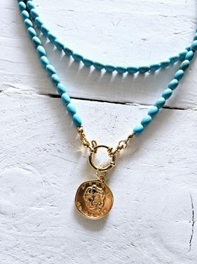 Gargantilla doble turquoise y moneda golden | NOM104 | Bohemian Barcelona, freespirit, lifestyle.
