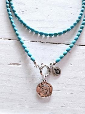 Gargantilla doble turquoise y moneda | NOM104 | Bohemian Barcelona, freespirit, lifestyle.